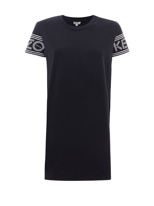 Schwarzes T-Shirt aus Baumwolle - Minikleid mit Logo an den Ärmeln