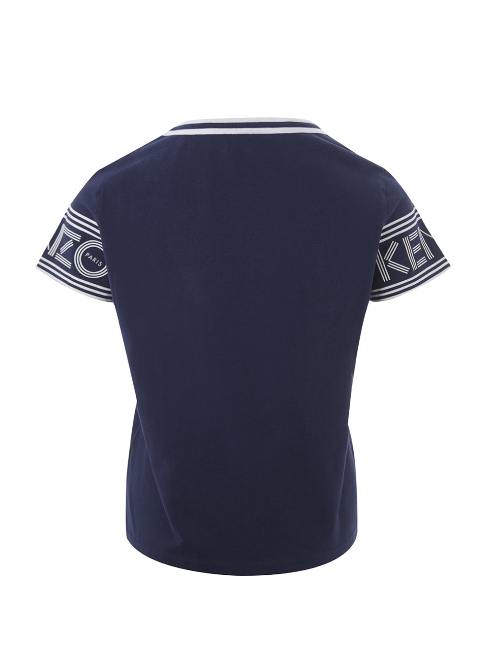 Blaues T-Shirt aus Baumwolle mit kontrastierendem Logo auf den Ärmeln