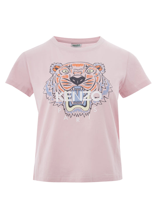 Rosa Baumwoll-T-Shirt mit gedrucktem Tiger