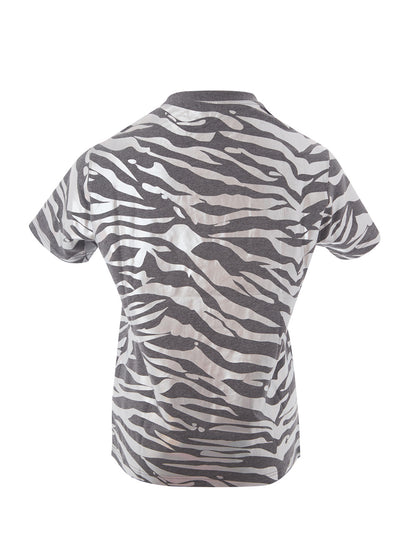 Graues Baumwoll-T-Shirt mit metallischem Animalier-Print Allover