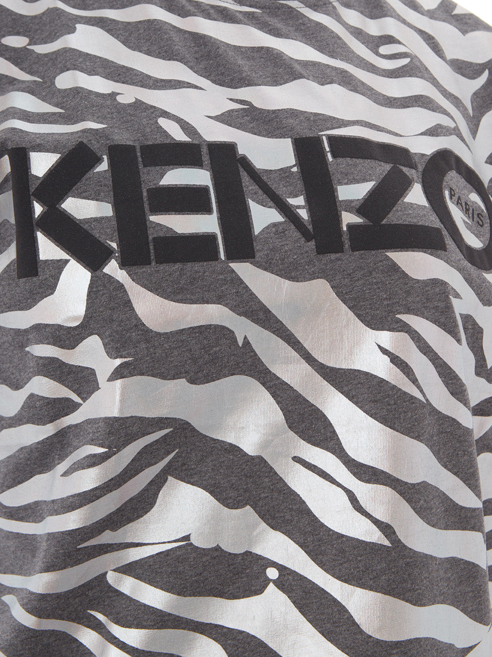 Graues Baumwoll-T-Shirt mit metallischem Animalier-Print Allover