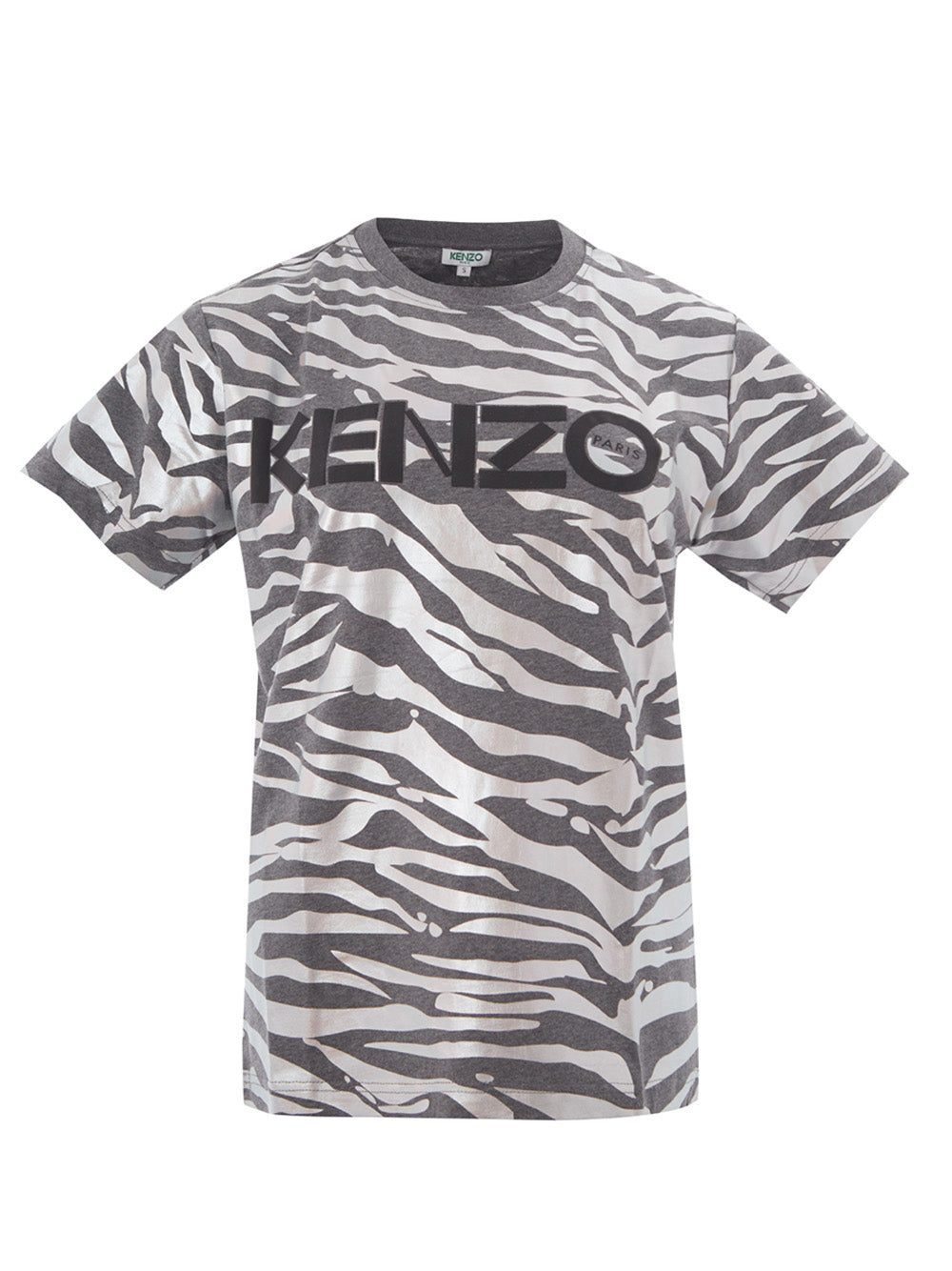 Graues Baumwoll-T-Shirt mit metallischem Animalier-Print Allover