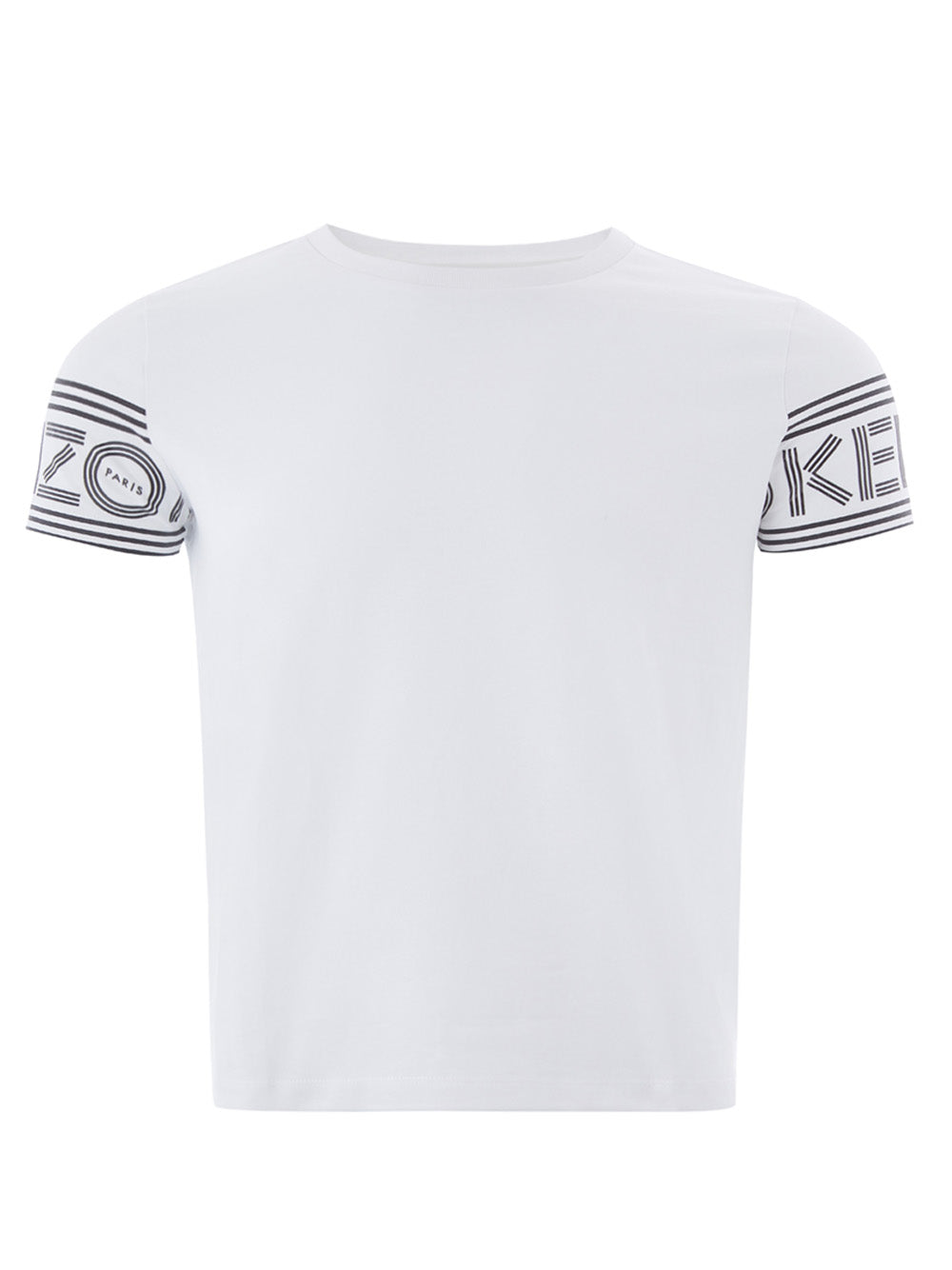 Weißes Baumwoll-T-Shirt mit kontrastierendem Logo auf den Ärmeln