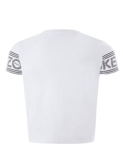 Weißes Baumwoll-T-Shirt mit kontrastierendem Logo auf den Ärmeln