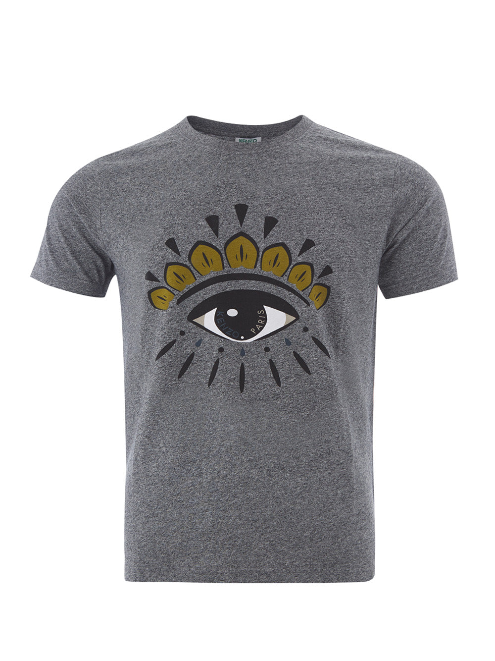Graues T-Shirt aus Baumwolle mit kontrastierendem Augendruck auf der Vorderseite