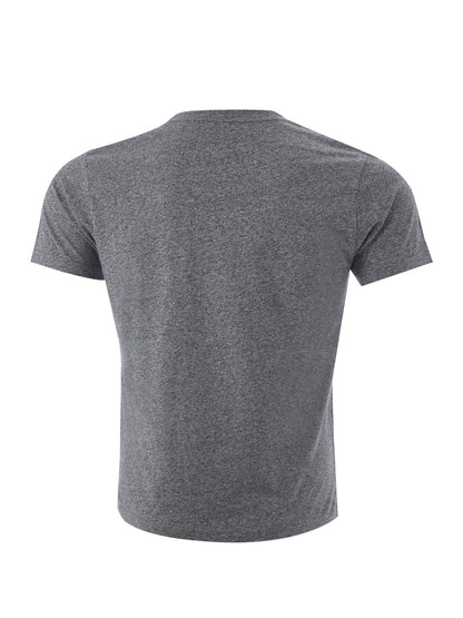 Graues T-Shirt aus Baumwolle mit kontrastierendem Augendruck auf der Vorderseite