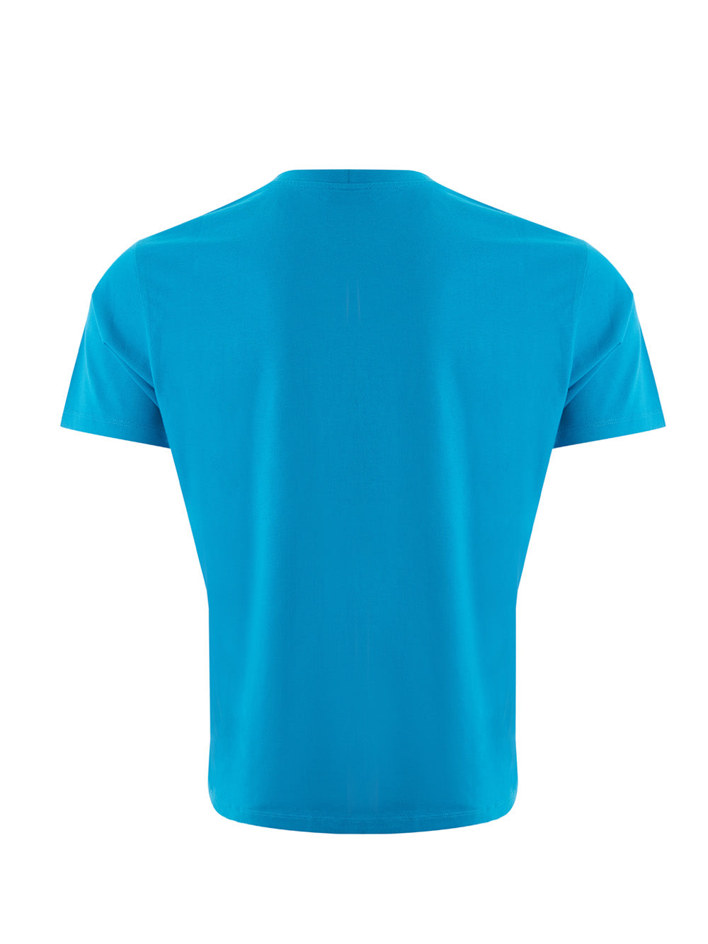 Blaues T-Shirt aus Baumwolle mit kontrastierendem Augendruck auf der Vorderseite