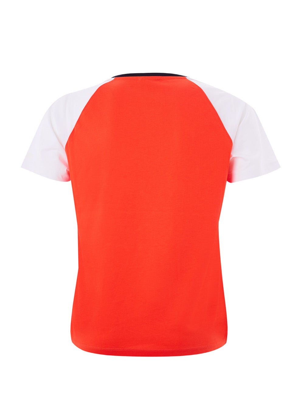 Rotes T-Shirt aus Baumwolle mit kontrastierenden weißen Ärmeln
