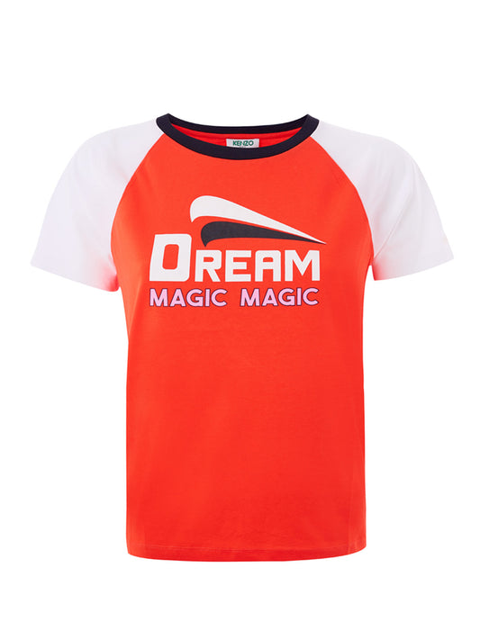 Rotes T-Shirt aus Baumwolle mit kontrastierenden weißen Ärmeln