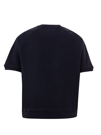 Schwarzes T-Shirt aus Baumwolle mit Blumendruck an der Seite
