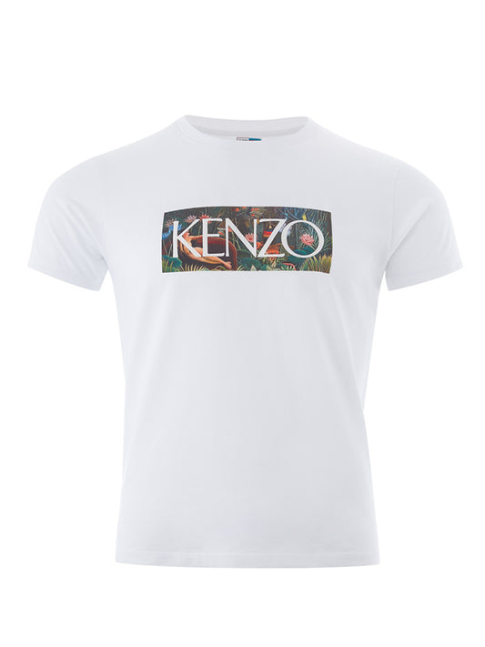 Weißes Baumwoll-T-Shirt mit Frontaufnäher mit Logo