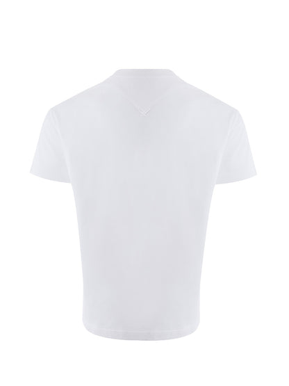 Weißes Baumwoll-T-Shirt mit Frontaufnäher mit Logo