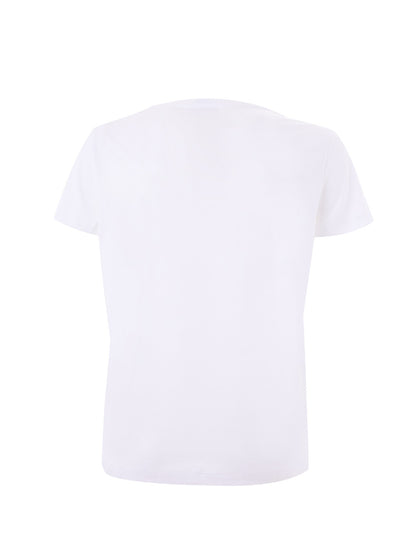 Weißes T-Shirt aus Baumwolle mit wellenblauem Aufdruck