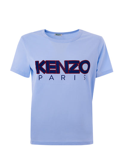 Hellblaues T-Shirt aus Baumwolle mit Logo auf der Vorderseite