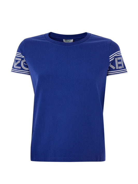 Violettes T-Shirt aus Baumwolle mit kontrastierendem Logo auf den Ärmeln