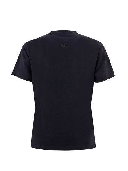 Schwarzes Baumwoll-T-Shirt mit mehrfarbigem Come Out-Aufdruck