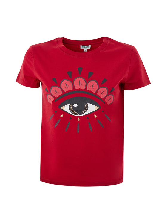 Rotes T-Shirt aus Baumwolle mit kontrastierendem Augendruck