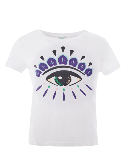 Weißes T-Shirt aus Baumwolle mit kontrastierendem Augendruck