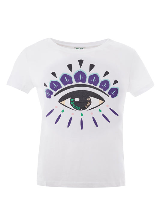 Weißes T-Shirt aus Baumwolle mit kontrastierendem Augendruck