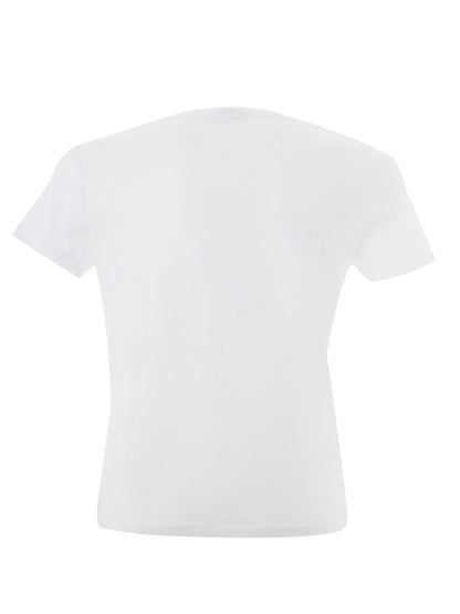 Weißes T-Shirt aus Baumwolle mit kontrastierendem Augendruck