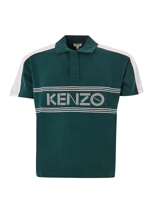 Grünes Piquet-Poloshirt aus Baumwolle mit ikonischem Logo auf der Vorderseite