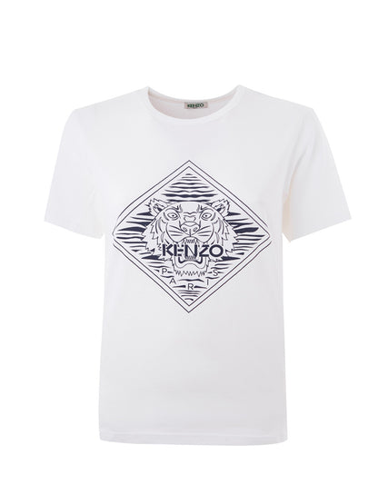Weißes T-Shirt aus Baumwolle mit kontrastierendem Logo auf der Vorderseite