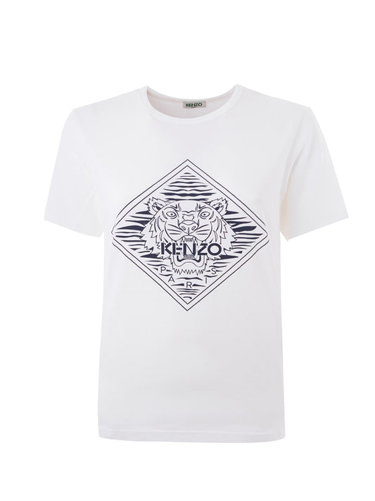 Weißes T-Shirt aus Baumwolle mit kontrastierendem Logo auf der Vorderseite