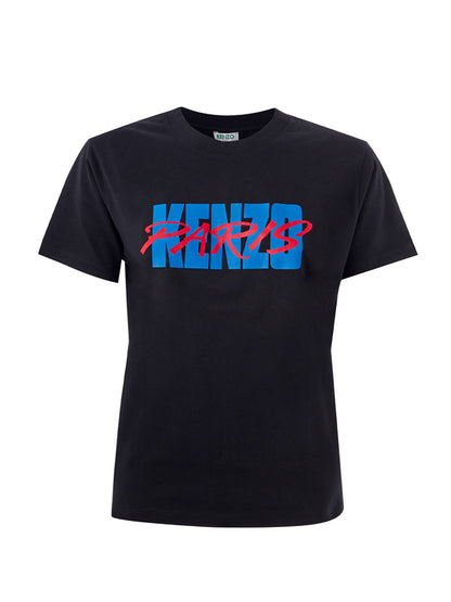 Schwarzes T-Shirt aus Baumwolle mit kontrastierendem Logo auf der Vorderseite