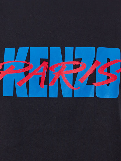 Schwarzes T-Shirt aus Baumwolle mit kontrastierendem Logo auf der Vorderseite