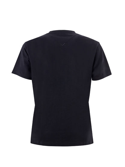 Schwarzes T-Shirt aus Baumwolle mit kontrastierendem Logo auf der Vorderseite