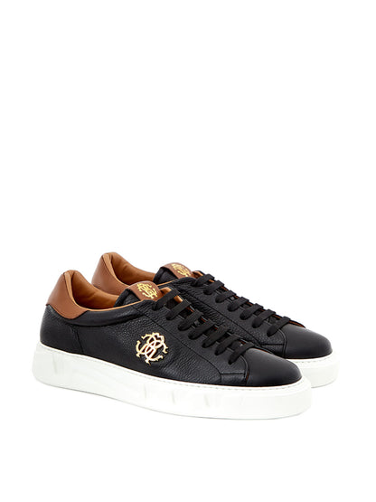Schwarze Leder-Sneakers mit goldenem Logo