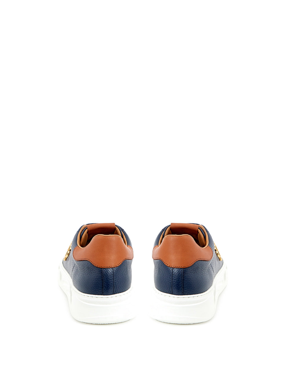 Blaue Leder-Sneakers mit goldenem Logo
