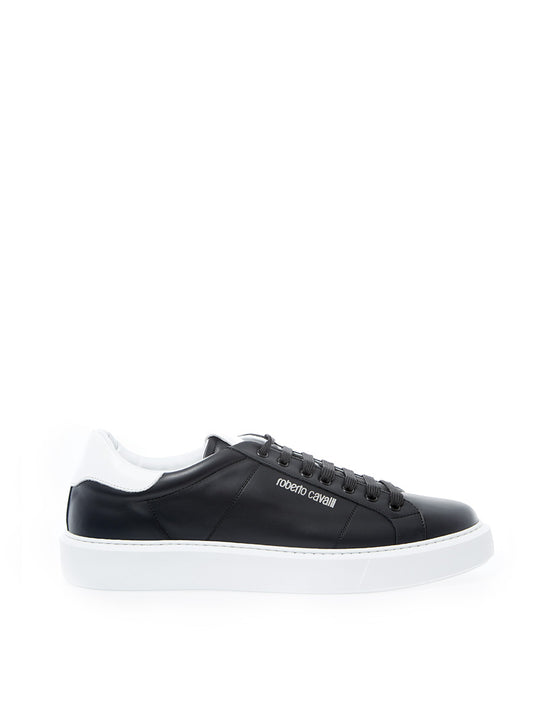 Schwarze Leder-Sneakers mit silbernem Logo
