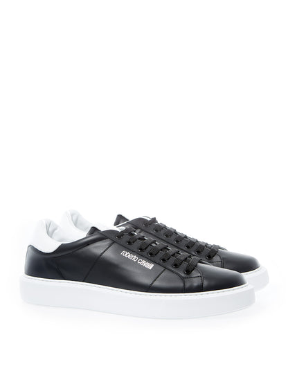 Schwarze Leder-Sneakers mit silbernem Logo