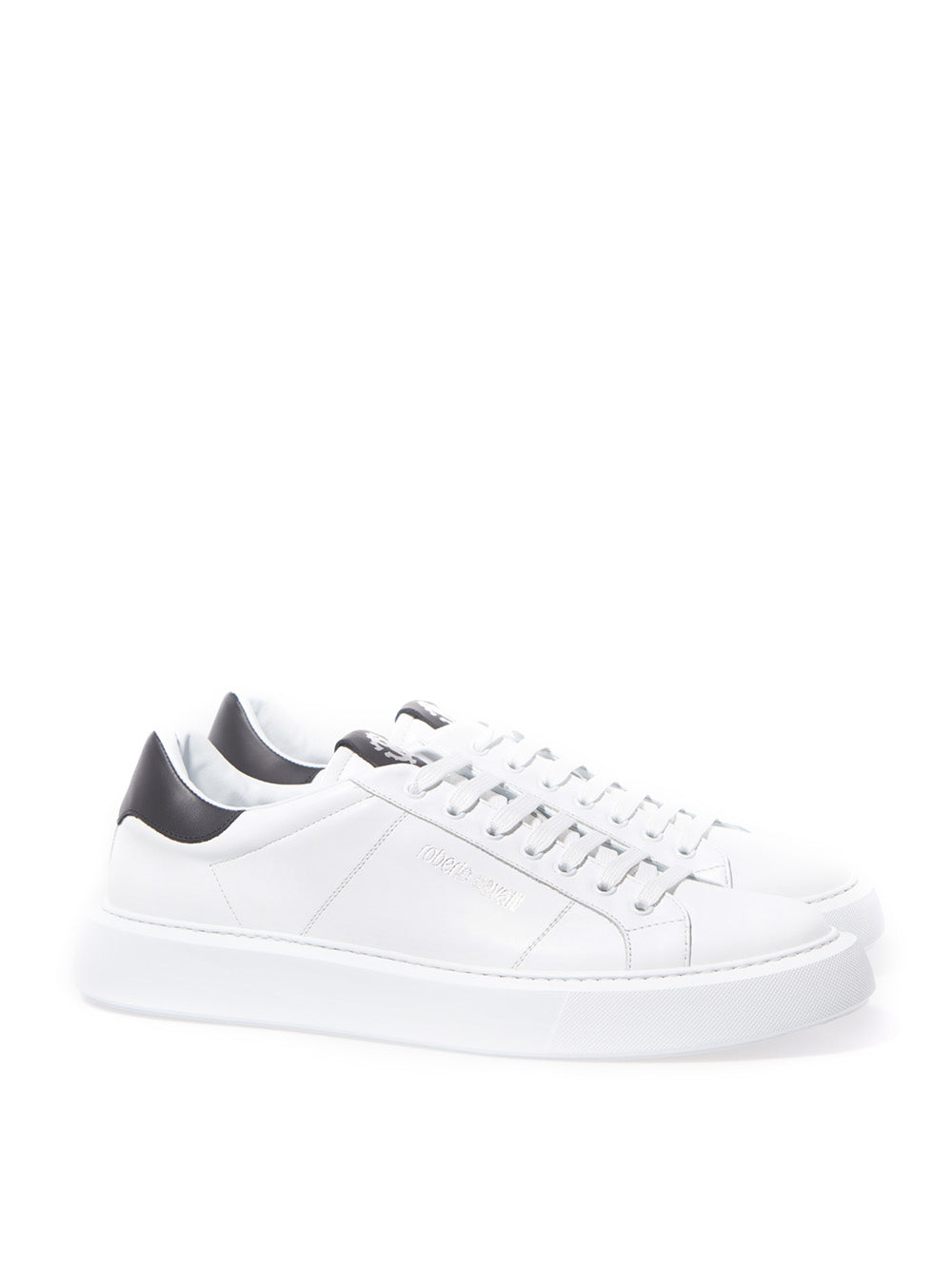 Weiße Leder-Sneakers mit silbernem Logo