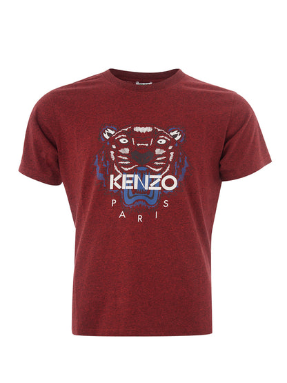 Bordeauxfarbenes T-Shirt aus Baumwolle mit kontrastierendem Tigerdruck