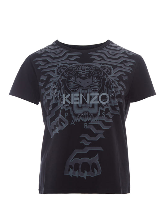 Schwarzes bedrucktes Baumwoll-Tiger-T-Shirt