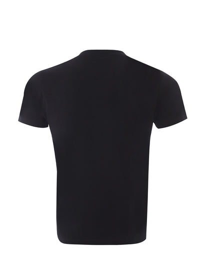 Schwarzes Baumwoll-T-Shirt mit kontrastierendem mehrfarbigem Tiger-Print