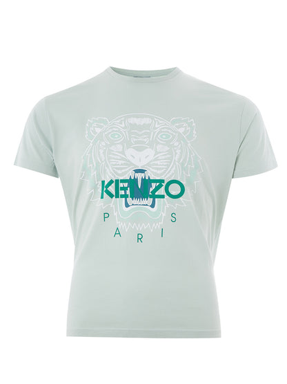 Hellgrünes T-Shirt aus Baumwolle mit Tiger-Print