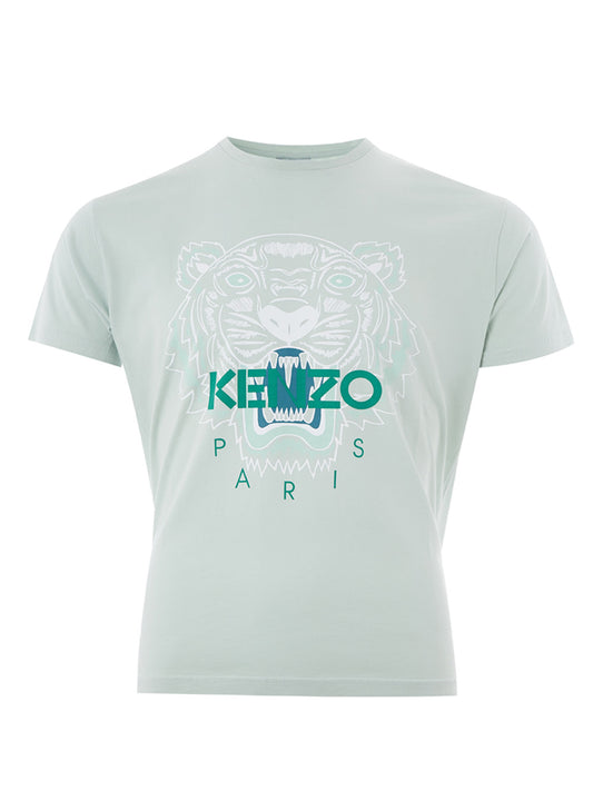 Hellgrünes T-Shirt aus Baumwolle mit Tiger-Print