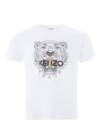 Weißes Baumwoll-T-Shirt mit Tiger-Print