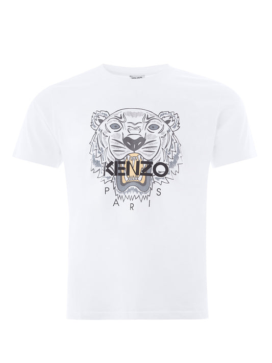 Weißes Baumwoll-T-Shirt mit Tiger-Print