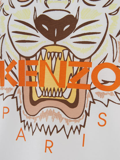 Weißes T-Shirt aus Baumwolle mit orangefarbenem Tiger-Print