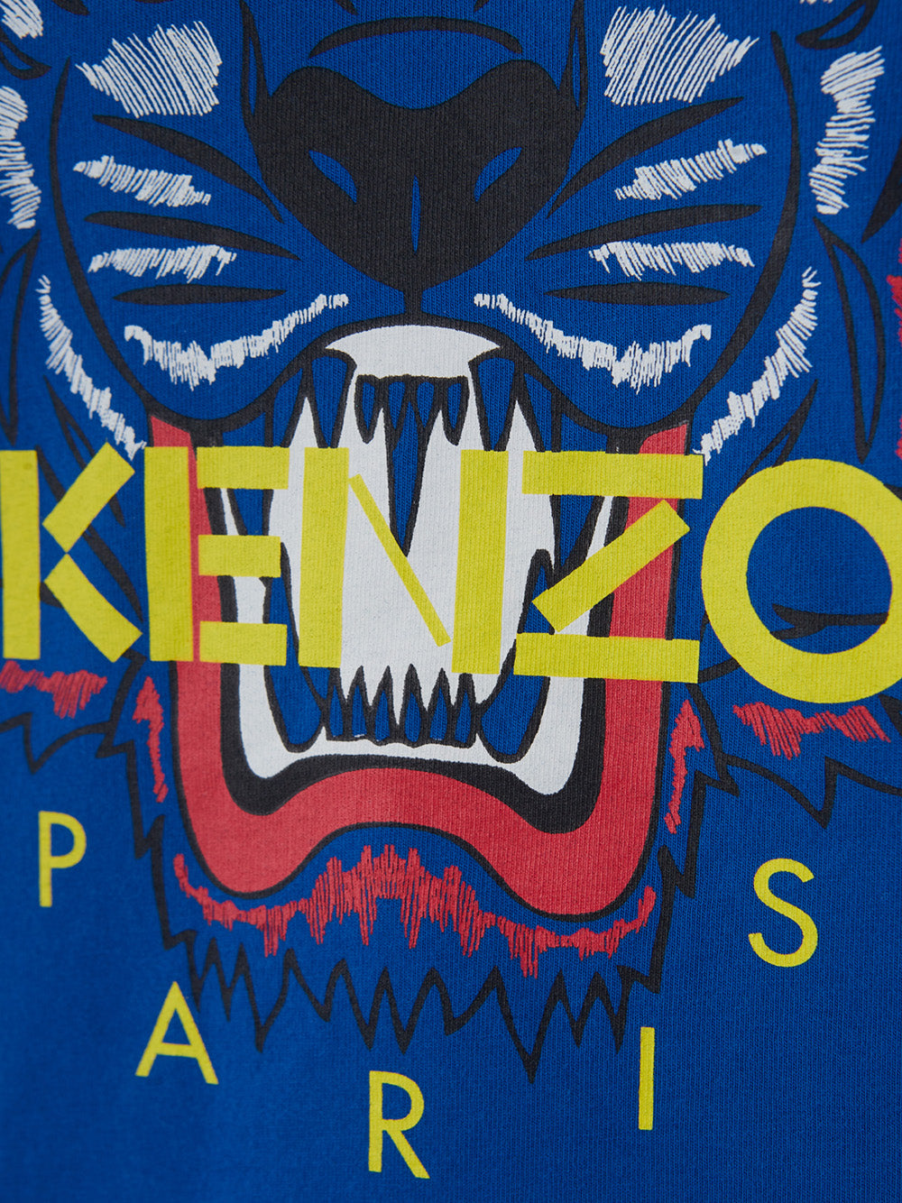 Blaues Baumwoll-T-Shirt mit kontrastierendem Tiger-Print