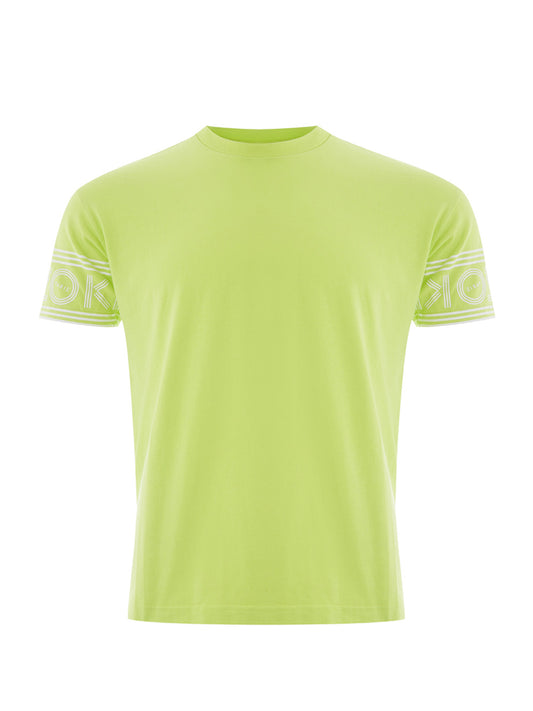 Gelbes T-Shirt aus Baumwolle mit kontrastierendem Logo auf den Ärmeln