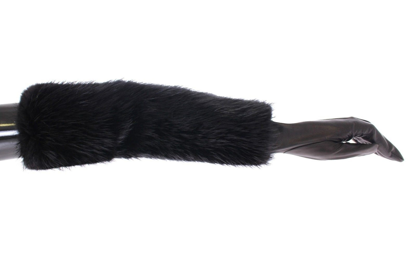 Schwarze Biberpelz-Lammfell-Leder-Ellbogenhandschuhe