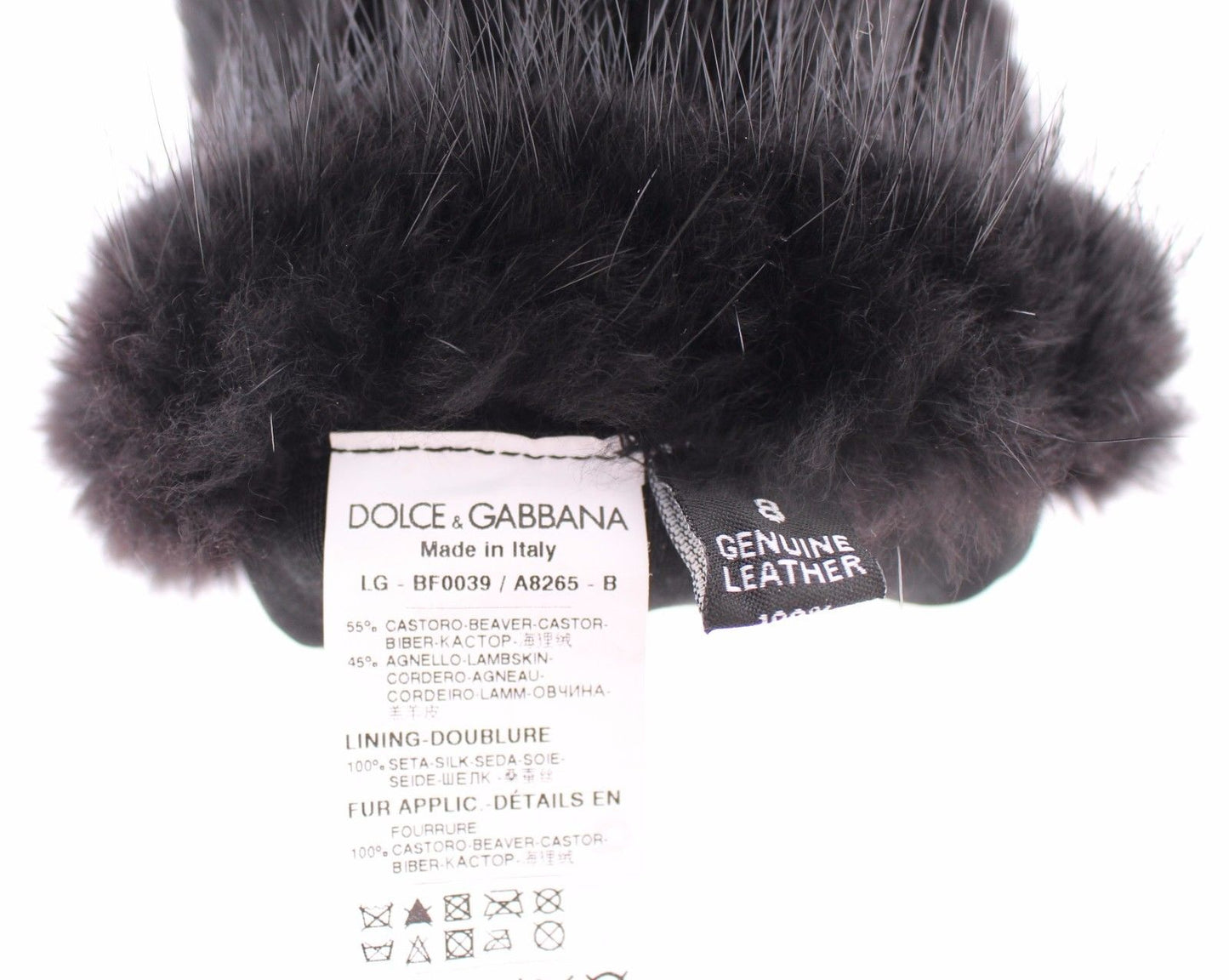 Schwarze Biberpelz-Lammfell-Leder-Ellbogenhandschuhe
