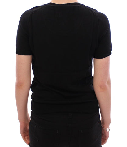 Schwarzes Baumwoll-T-Shirt mit Rundhalsausschnitt