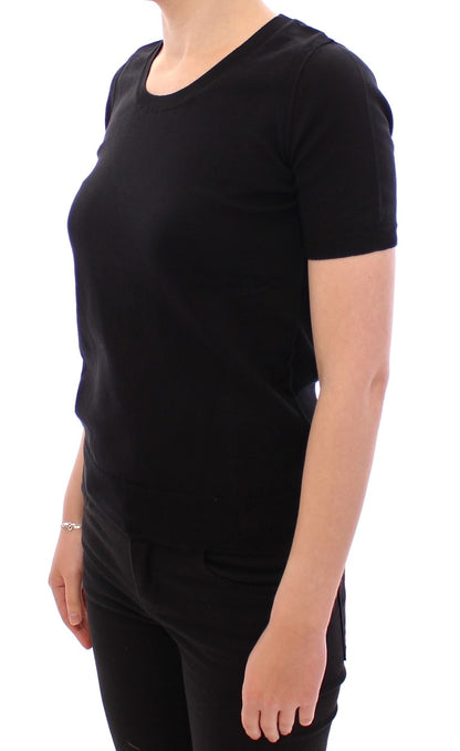 Schwarzes Baumwoll-T-Shirt mit Rundhalsausschnitt