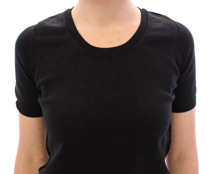 Schwarzes Baumwoll-T-Shirt mit Rundhalsausschnitt
